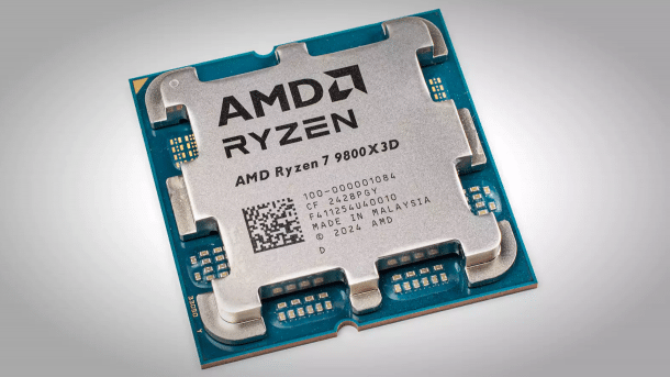 AMDs Ryzen 7 9800X3D auf weißen Untergrund