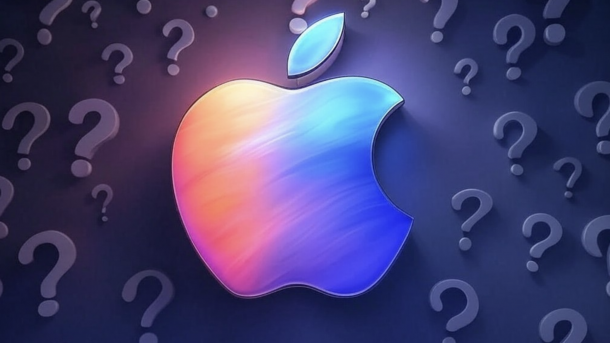 Apple logo with question mark as illustration