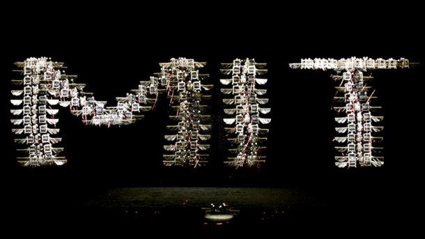 Flapping wing robot flies the letters M-I-T.