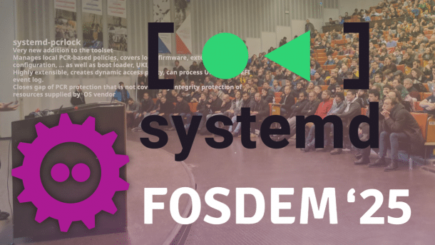 FOSDEM 25-Plakette mit systemd-Aufschrift