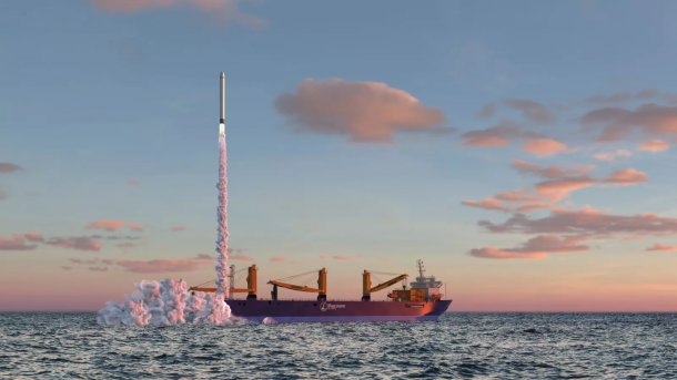 Rending a floating launch platform for rockets.