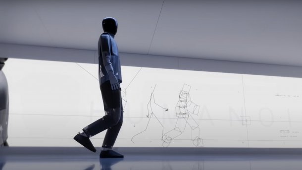 HMND 01 Robot walks along corridor.