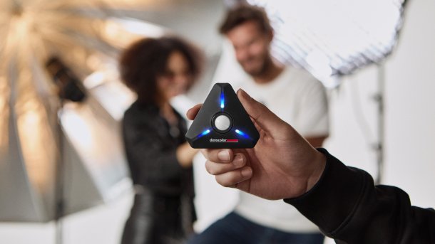 Datacolor LightColor Meter held in the studio