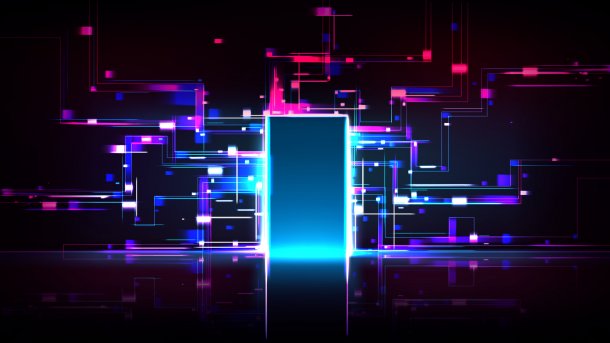 Digitale Darstellung einer Tür aus leuchtenden Farben