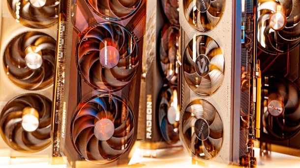 Several Radeon RX 9070 next to each other