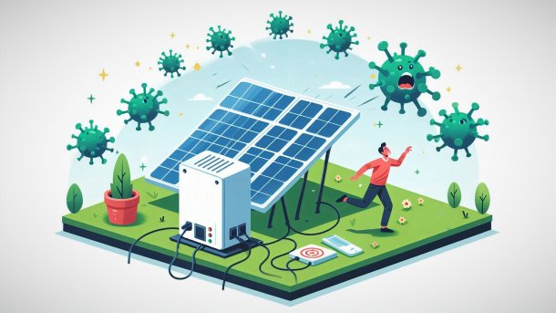 Man dances in front of solar panel with inverter attacked by malware