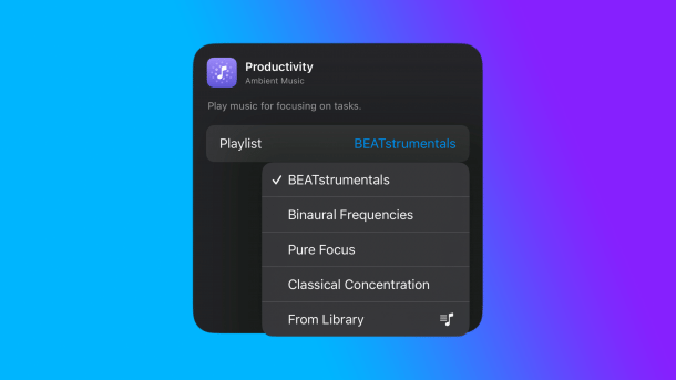 Selection of playlists for background music in iOS 18.4