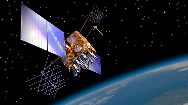 Illustration of a satellite in orbit