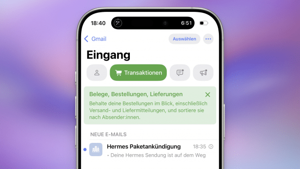 The categories in the new Apple Mail on the iPhone
