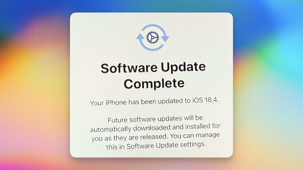 Screenshot of software update after iOS 18.4 