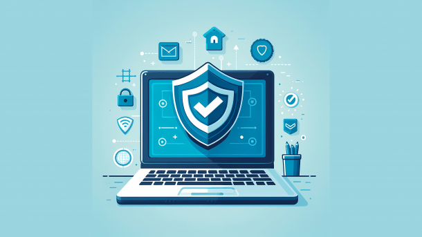 A laptop with a protective shield on the screen