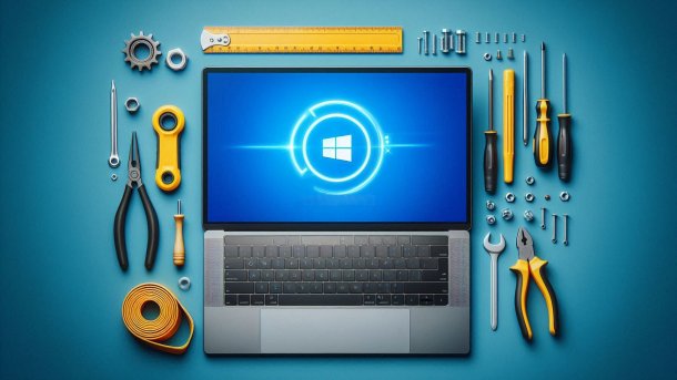 Stylized image: Windows/software update on laptop