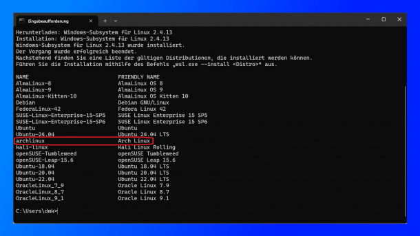 Verfügbare Distributionen in WSL2