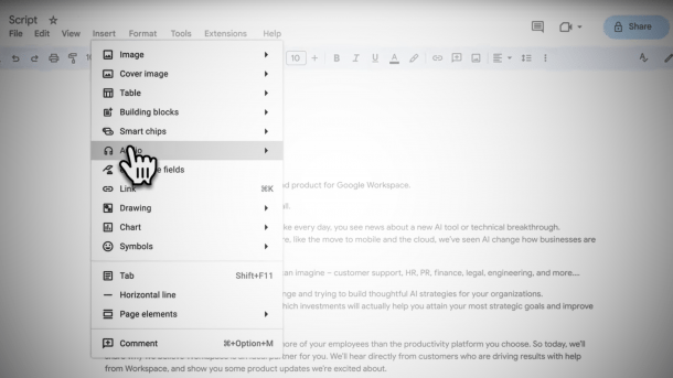 Audio function in Workspace