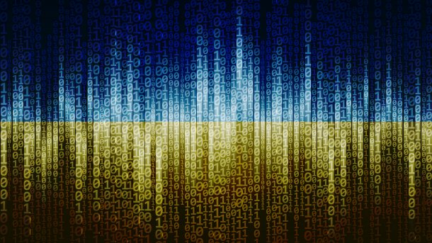 Muster im Stil des Matrix-Codes in blau-gelben Farben der Flagge der Ukraine