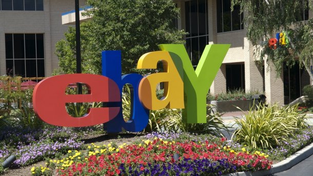 eBay logo in a flower bed