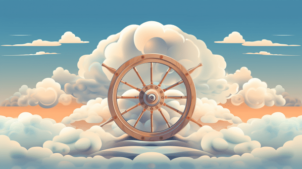 Steering wheel in front of clouds