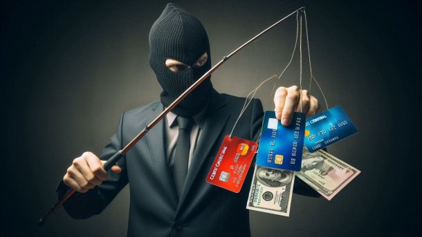 Krimineller angelt Kreditkartendaten, Geld, 