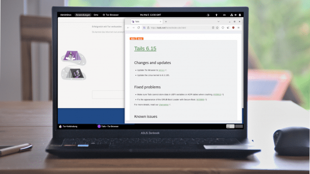 Tails 6.15 desktop on notebook
