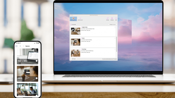 OpenCloud-App auf Notebook und Smartphone