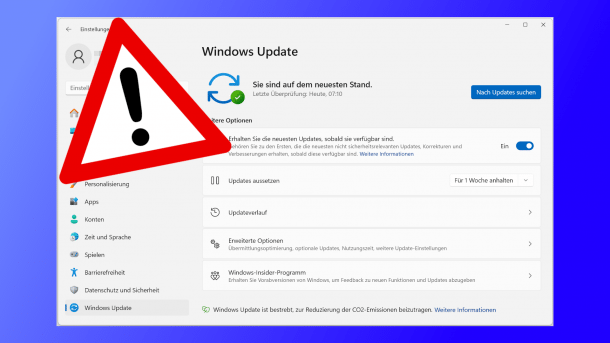 Windows-Update mit "Achtung"-Schild
