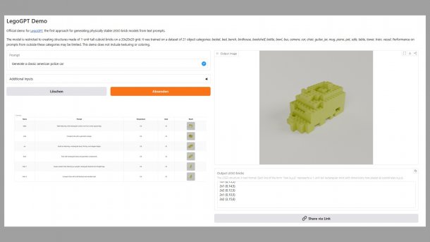 Das Interface von LegoGPT.