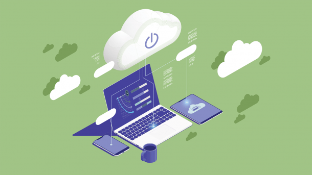 Laptop, smartphone and tablet connected to a cloud