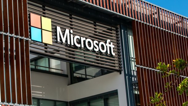 Microsoft logo and text sign of Microsoft office building