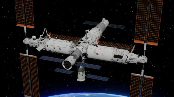 Computergeneriertes Bild der Raumstation Tiangong