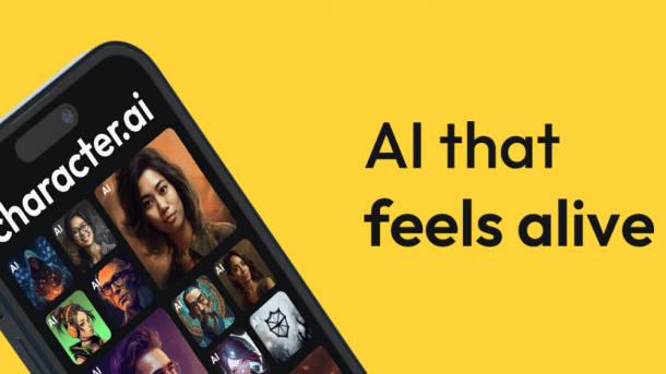 Ein Smartphone mit KI-Avateren und dem Spruch "AI that feels alive"