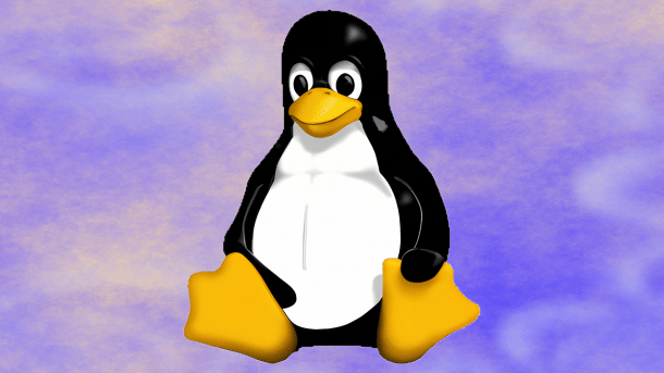 Linux penguin Tux in front of an abstract background