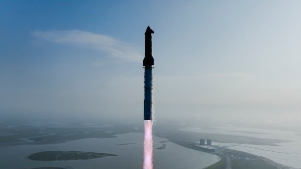 Startende Riesenrakete von der Seite