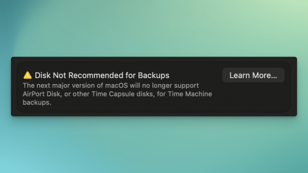 Apple-Warndialog zu Time Capsule
