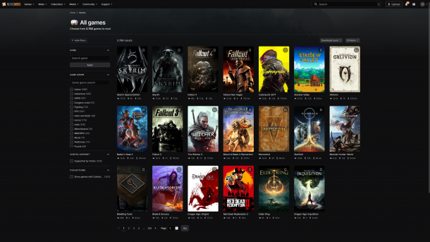 Screenshot der Homepage von Nexus Mods