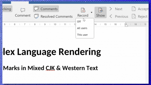 Collabora interface with options for change tracking
