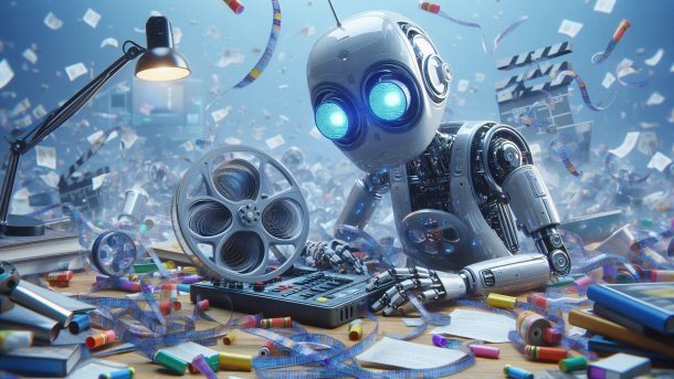 Ein Roboter schneidet Filmmaterial