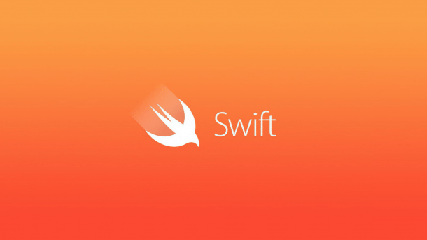 Apple Swift logo against a red background