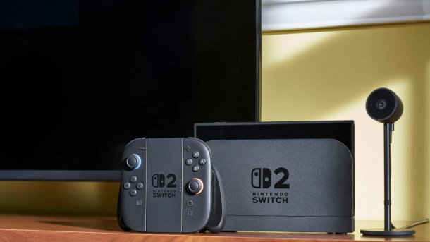 Switch 2 stands in front of the TV