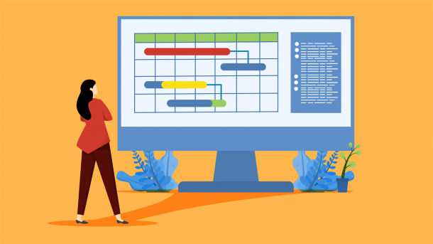 Woman standing in front of monitor