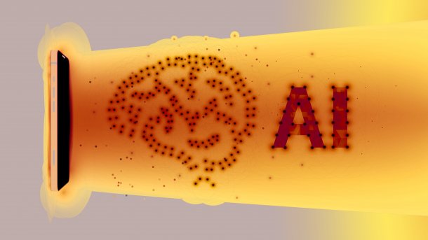 Projection of a brain, with the letters "AI" next to it