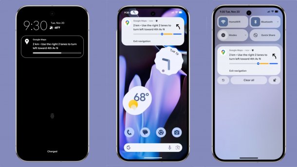 Android 16 Live Updates Screenshots der Google Maps Navi