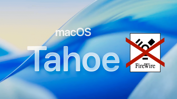 macOS 26 with crossed-out FireWire logo