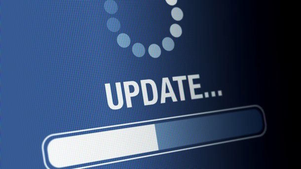 Close-up of the word "Update" on a monitor