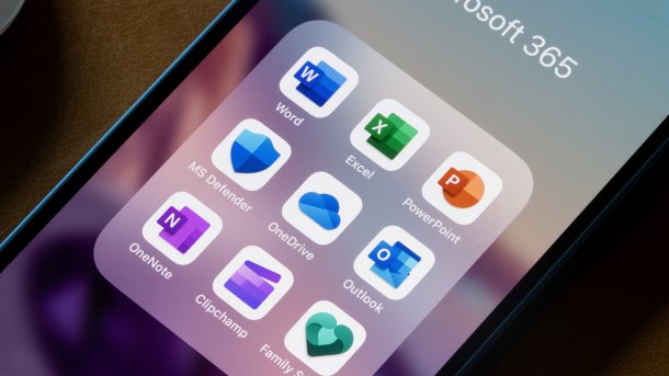 Apps included in the Microsoft 365 Family plan are seen on an iPhone.
