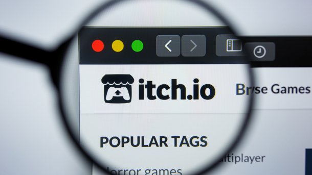 Lupe über Logo von itch.io