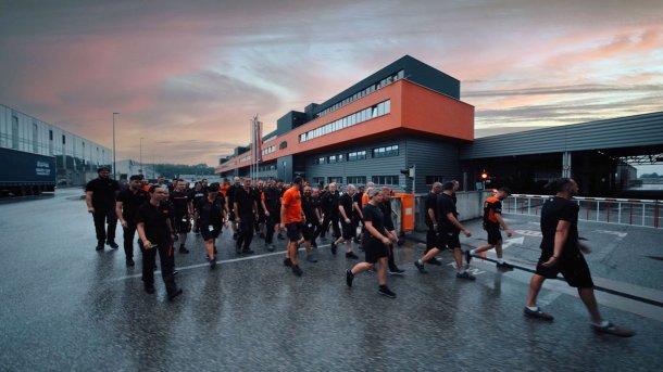 KTM employees on their way to the early shift