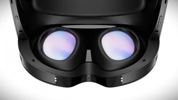 An inside view of the lenses of the Meta Quest Pro VR goggles.