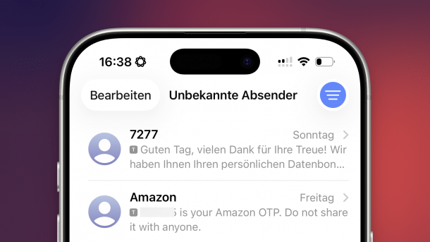 Unknown senders in Apple's Messages app