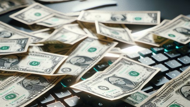 Dollar bills on keyboard