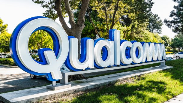 Qualcomm sign, behind it trees